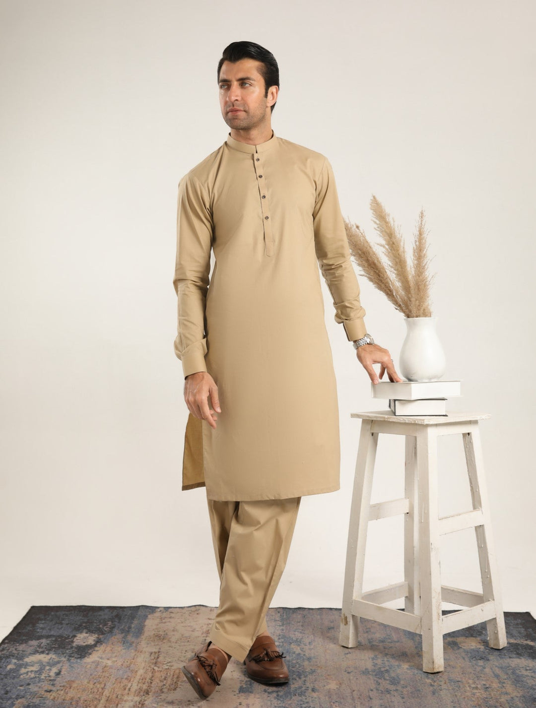 Muraqsh Ready To Wear Solids  Men Ivory Skin Soft Cotton Kurta Shalwar MUR-ISCKT - Summer Collection