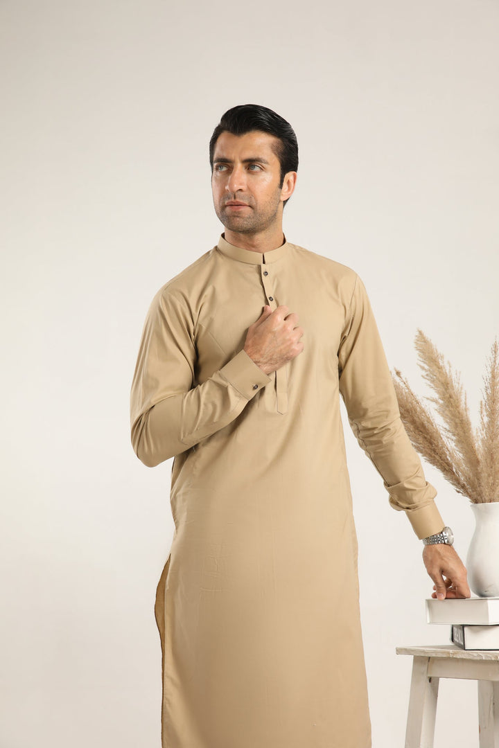 Muraqsh Ready To Wear Solids  Men Ivory Skin Soft Cotton Kurta Shalwar MUR-ISCKT - Summer Collection