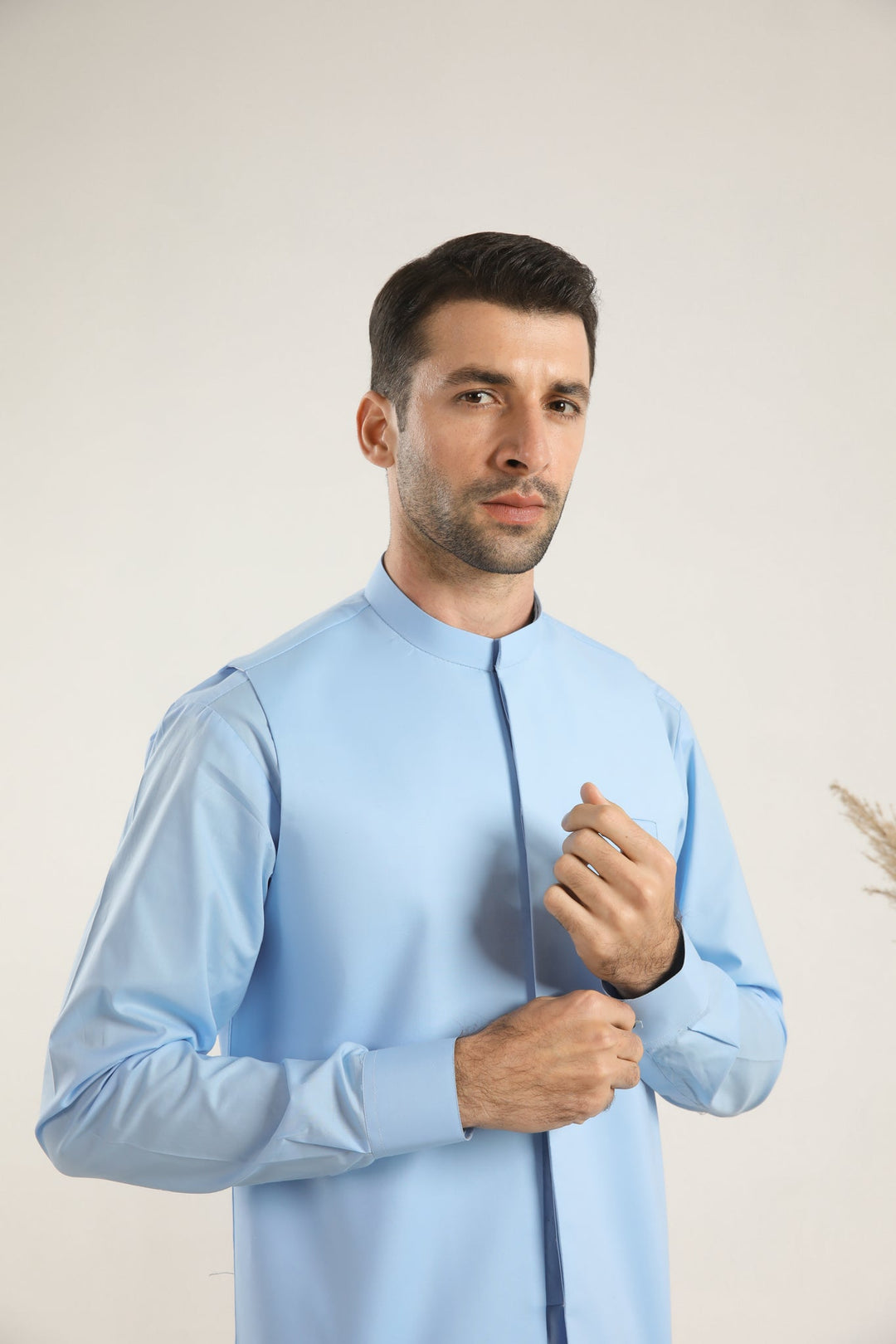 Muraqsh Ready To Wear Solids Cotton Men Off White Kurta Trouser with Navy Blue Suiting Waistcoat MURBSCW - Summer Collection