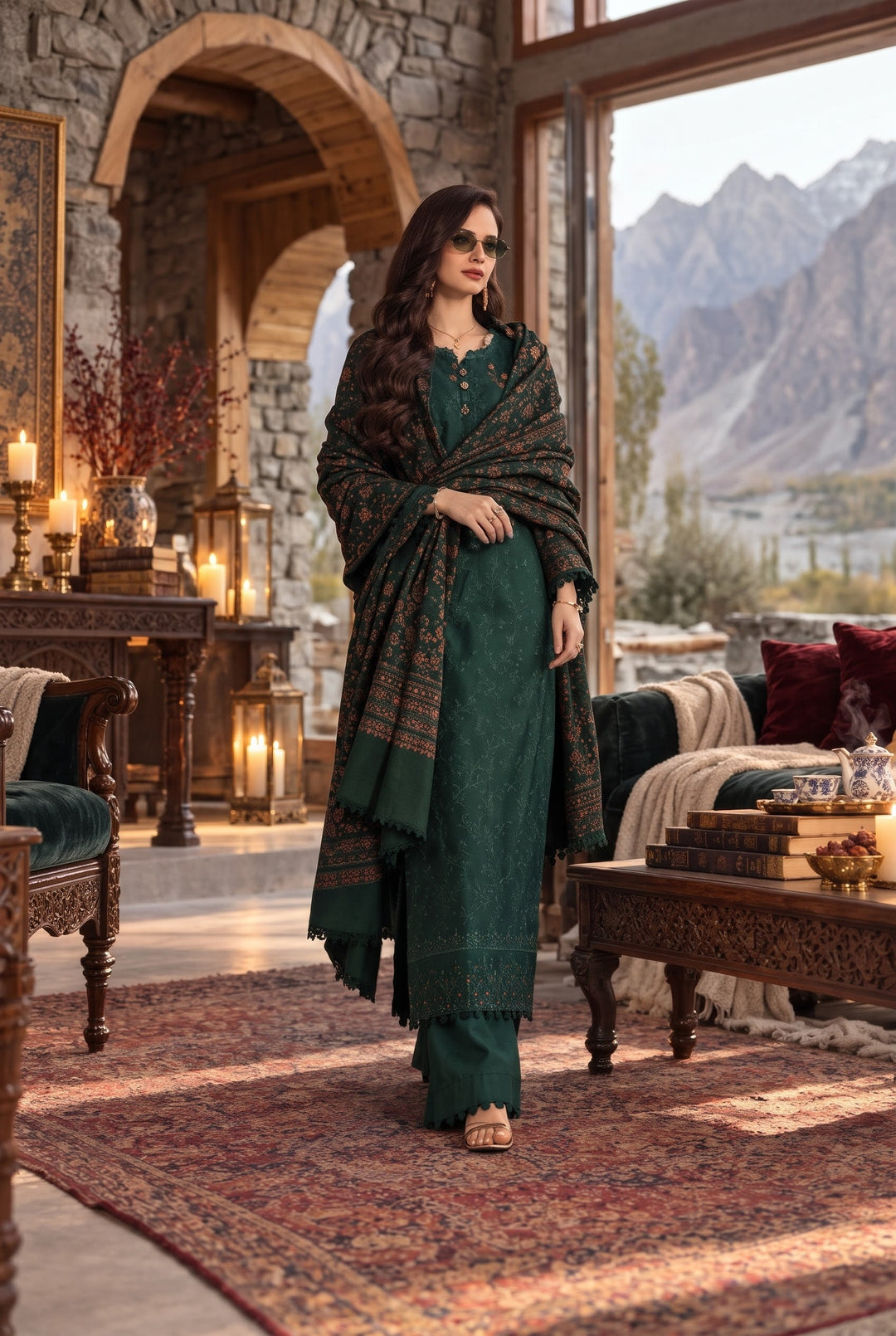 Noor Pashmina Shawl by Saadia Asad Unstitched Embroidered Khaddar 3 Piece Suit SA26UNW D4 - Winter Collection