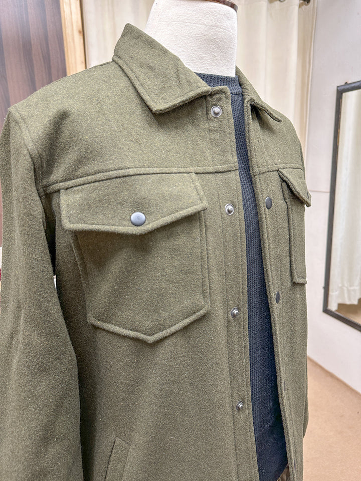 Muraqsh Ready To Wear Solids Cotton Men Olive Wool Coat ABD-OWC - Summer Collection