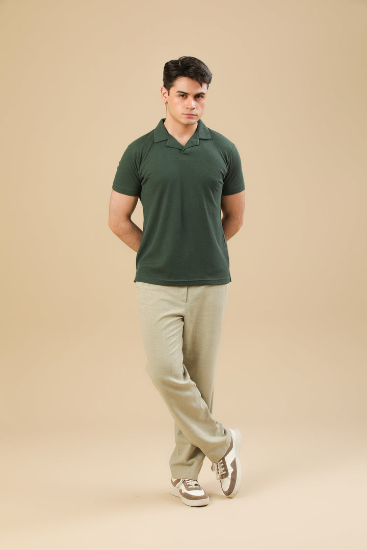 Muraqsh Ready To Wear Solids Waffle Men Waffle Bottle Green Revere Polo ABD-WBGRP - Summer Collection