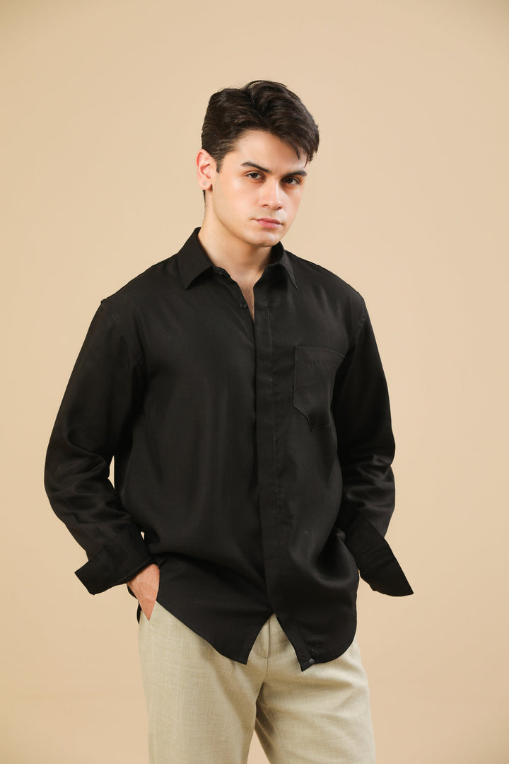 Muraqsh Ready To Wear Solids Poplin Men Black Poplin Shirt ABD-BPS - Summer Collection