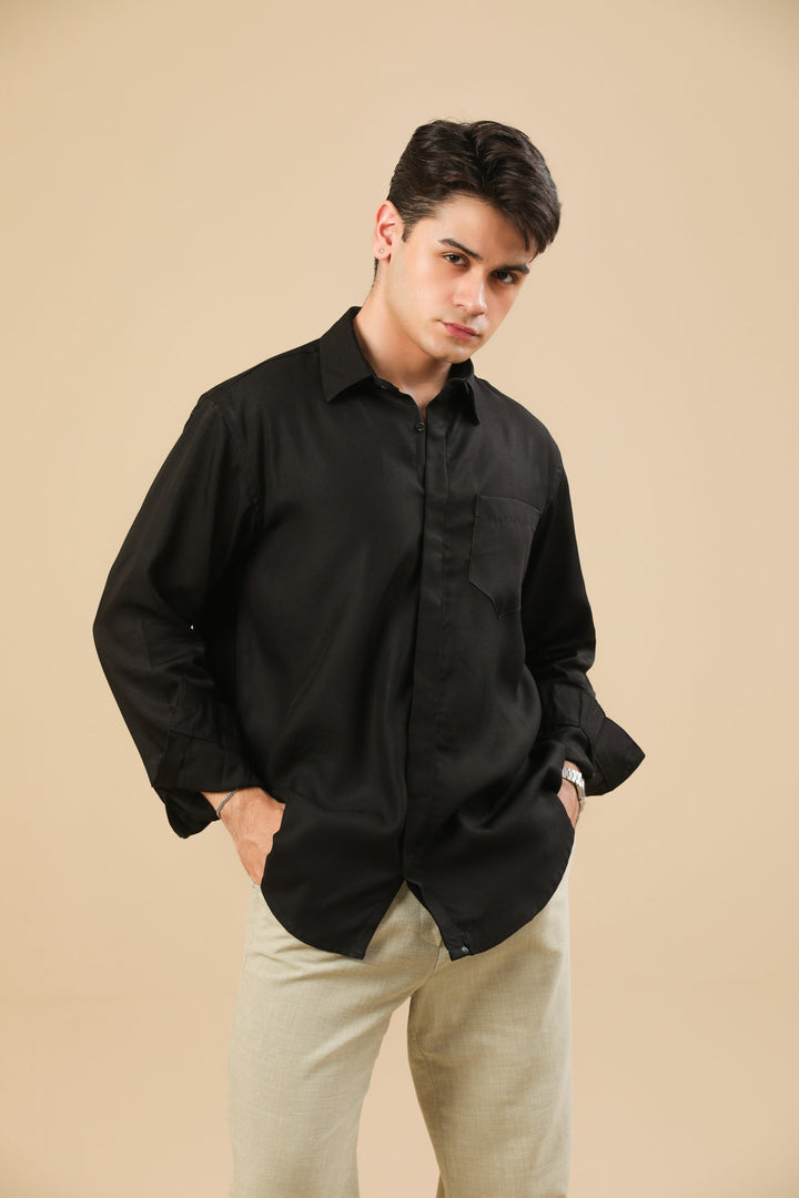 Muraqsh Ready To Wear Solids Poplin Men Black Poplin Shirt ABD-BPS - Summer Collection