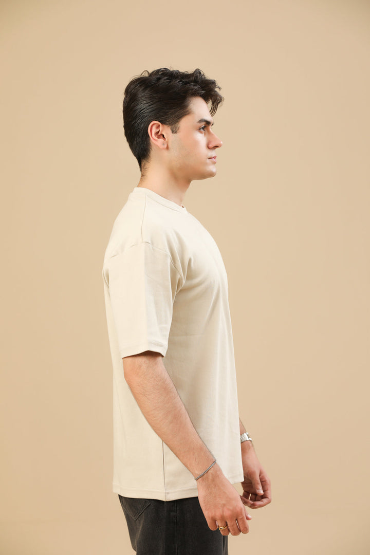 Muraqsh Ready To Wear Solids Cotton Men Beige Interlock Oversized Tee ABD-BGOT - Summer Collection