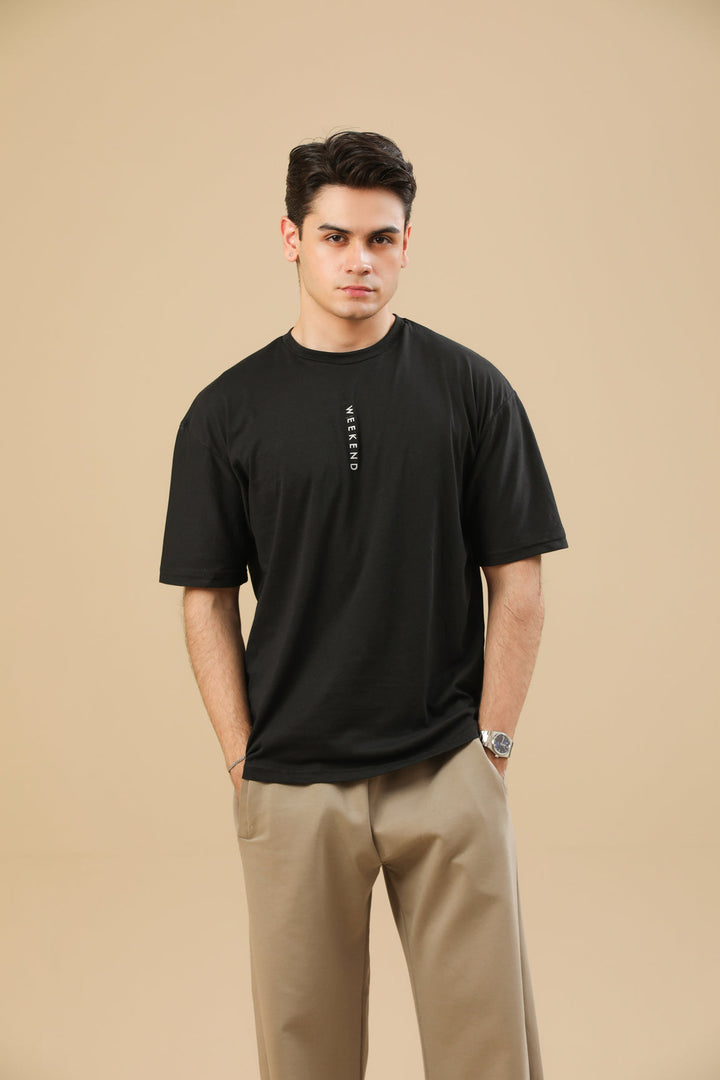 Muraqsh Ready To Wear Solids Cotton Men Weekend Oversized Tee in Black ABD-WOSTB - Summer Collection