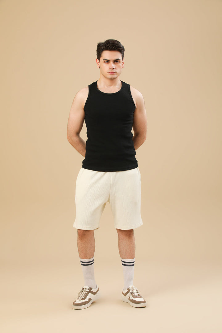 Muraqsh Ready To Wear Solids Waffle Men Off White Textured Shorts with Hidden Drawstring ABD-OWWTSHD - Summer Collection