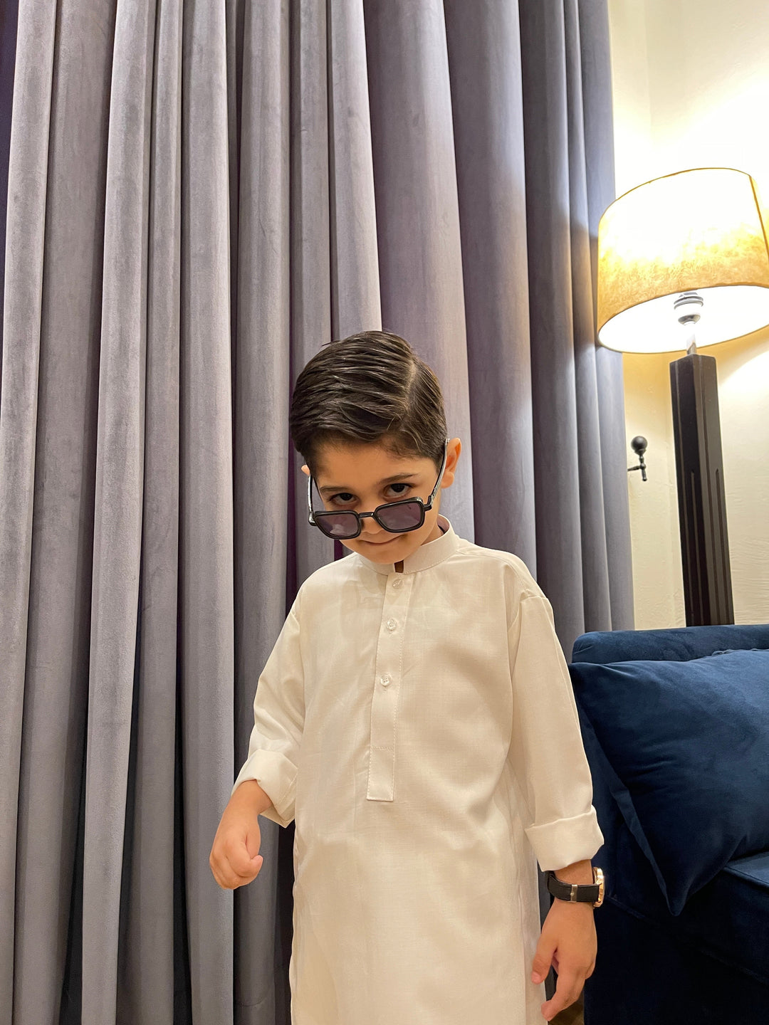 Muraqsh Ready To Wear Solids Cotton Boys Off White Blended Kurta Trouser MUR-OWK - Summer Collection