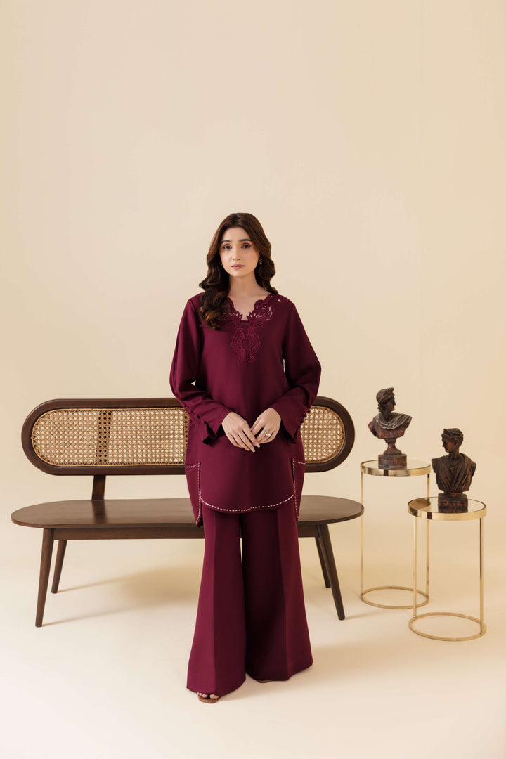 Manara by Maria Pret Wardrobe Embroidered 2 Piece Maroon Karandi Mahveen - Winter Collection