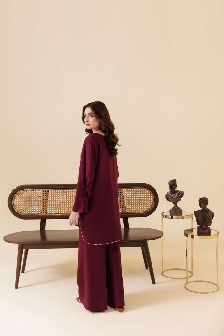Manara by Maria Pret Wardrobe Embroidered 2 Piece Maroon Karandi Mahveen - Winter Collection