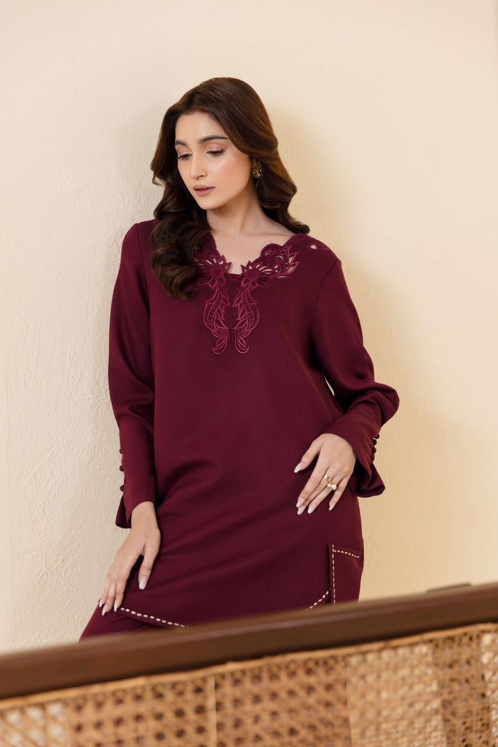 Manara by Maria Pret Wardrobe Embroidered 2 Piece Maroon Karandi Mahveen - Winter Collection