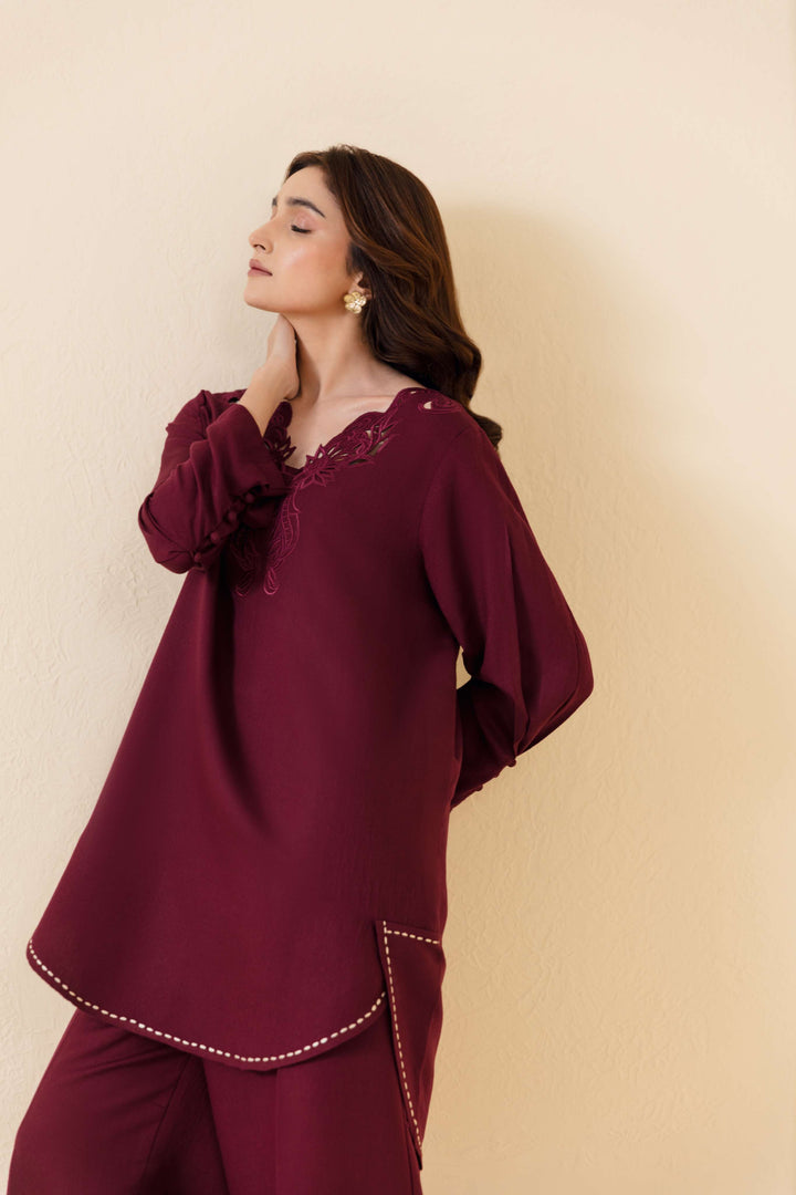 Manara by Maria Pret Wardrobe Embroidered 2 Piece Maroon Karandi Mahveen - Winter Collection