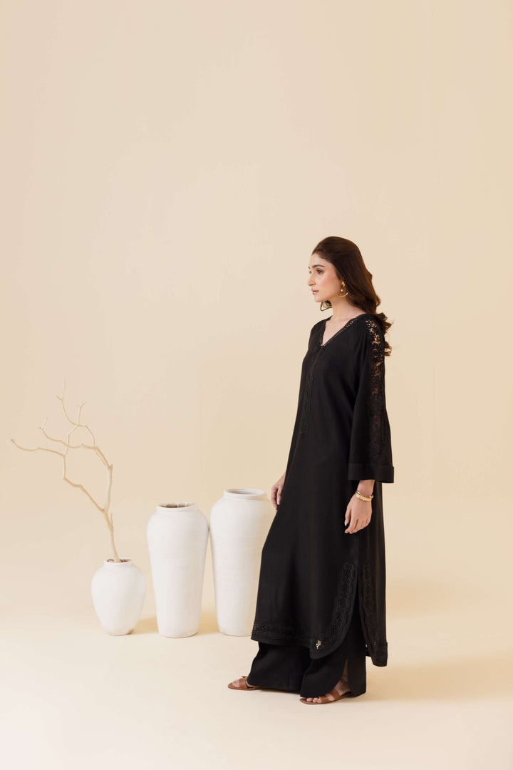 Manara by Maria Pret Wardrobe Embroidered 2 Piece Black Peach Wool Ebony - Winter Collection