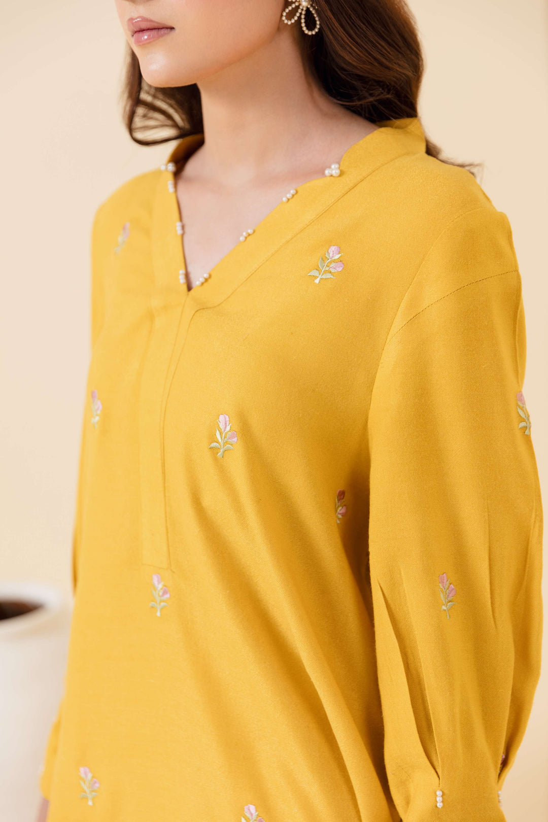 Manara by Maria Pret Wardrobe Embroidered 2 Piece Mustard Peach Wool Cafira - Winter Collection