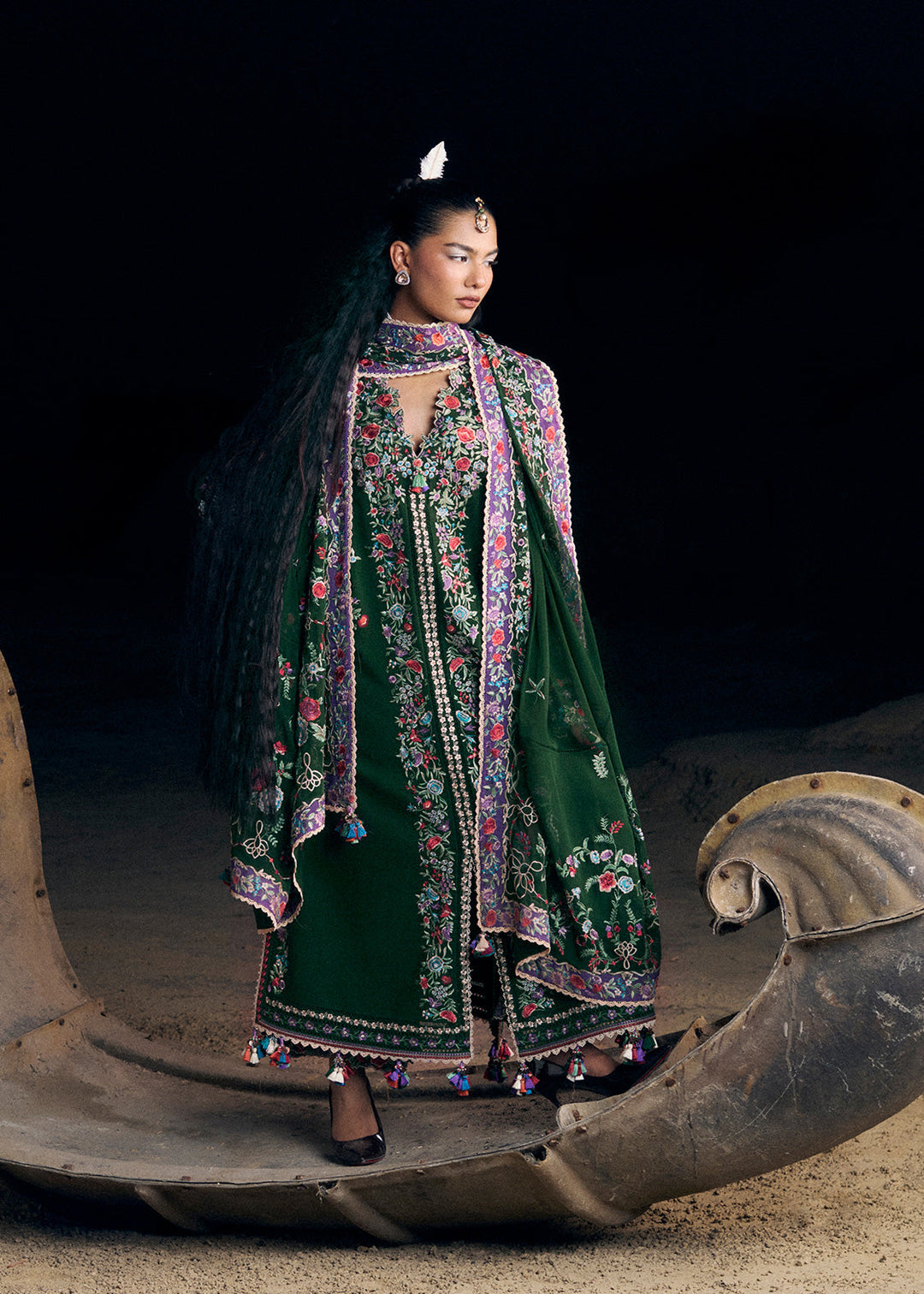 Radha Kishan by Hussain Rehar Unstitched Embroidered Karandi 3 Piece Suit CELADON - Winter Collection