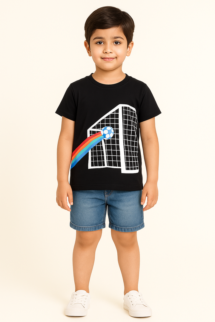 Ixample Boys RTW Printed Jersey 1 Piece Black Football Graphic Tshirt - Casual Collection