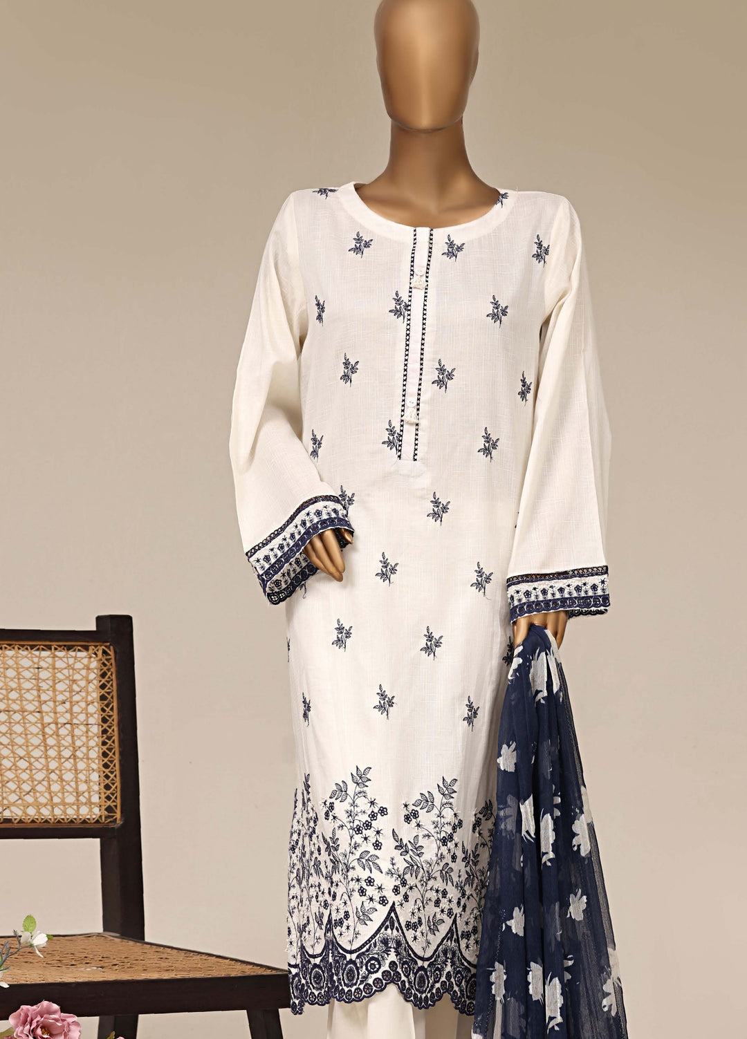 HZ Textiles RTW Chikankari Lawn 3 Piece Suit HZ26PCL IVORY SBE-3P-071 - Casual Collection