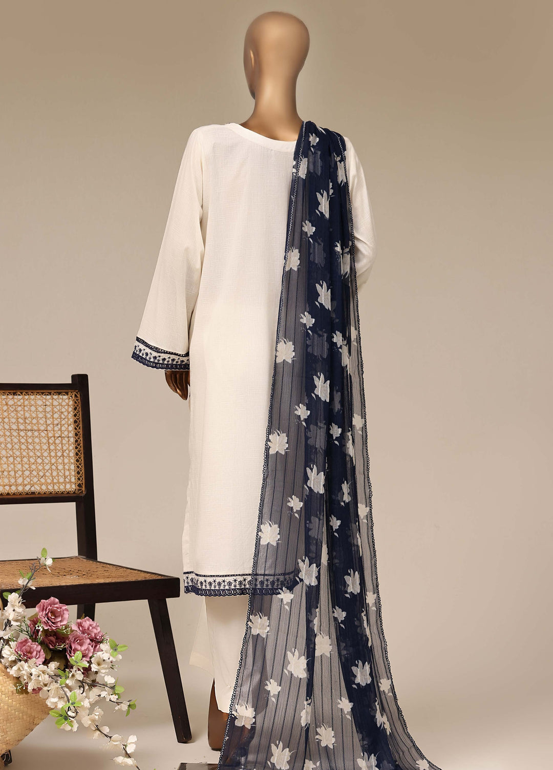 HZ Textiles RTW Chikankari Lawn 3 Piece Suit HZ26PCL IVORY SBE-3P-071 - Casual Collection
