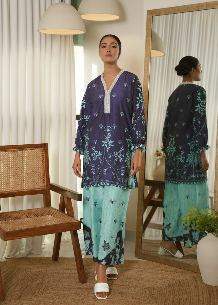 Karashe Women Pret Printed Raw Silk Co-Ord Sets Midnight Bloom - Summer Collection