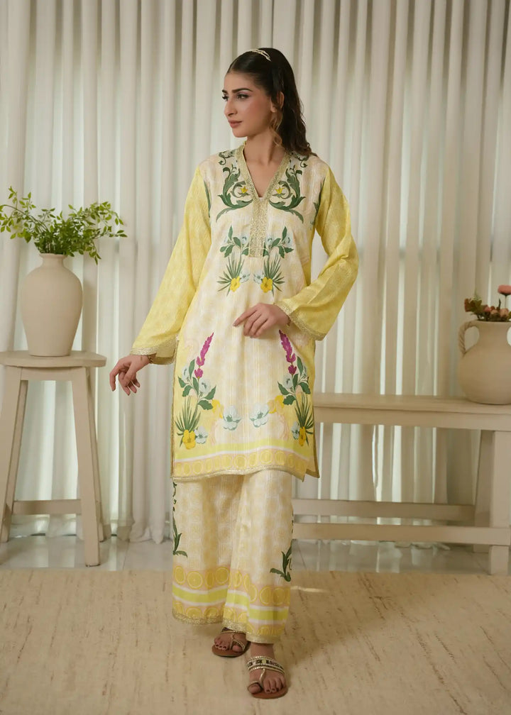 Karashe Women Pret Printed Blended Lawn Co-Ord Sets Lemon Zest - Summer Collection