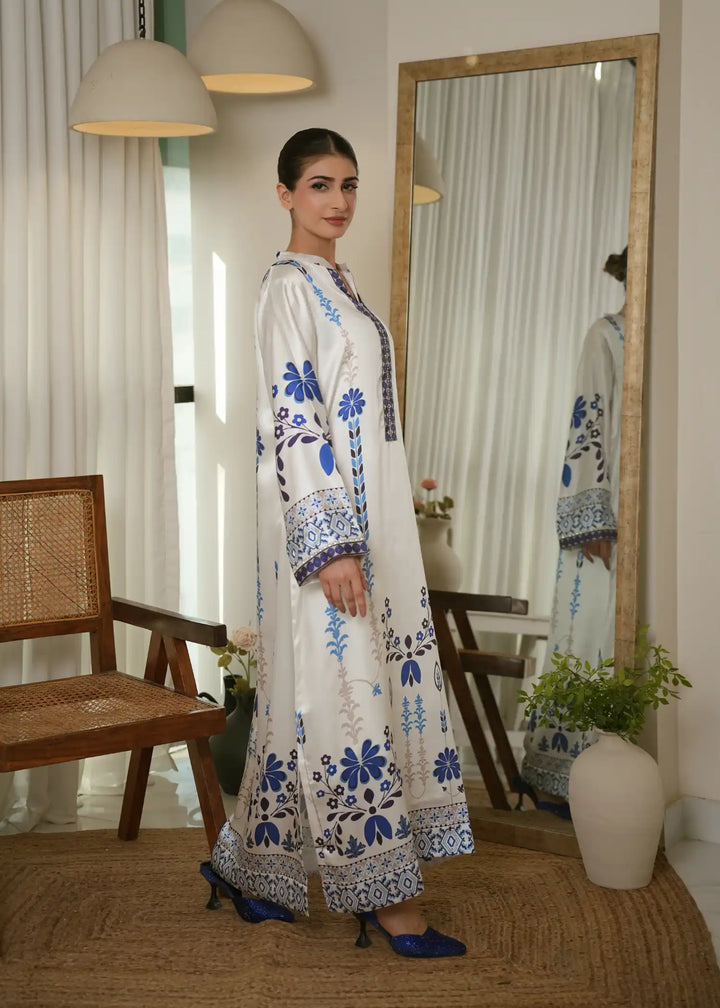 Karashe Women Pret Printed Shamooz Kaftaan Porcelain Bloom - Summer Collection