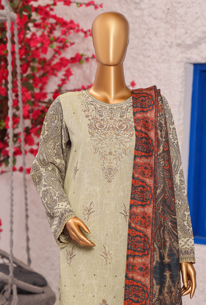 Cross Hatch by Hz Textiles Unstitched Khaddar 3 Piece Embroidered KCE-3091 - Winter Collection