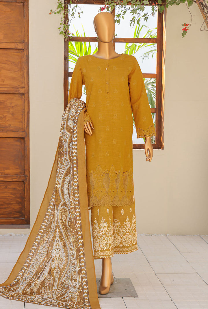 Hz Textiles Unstitched Khaddar Embroidered Suit With Pashmina Shawl 3 Piece KCP-01 - Winter Collection