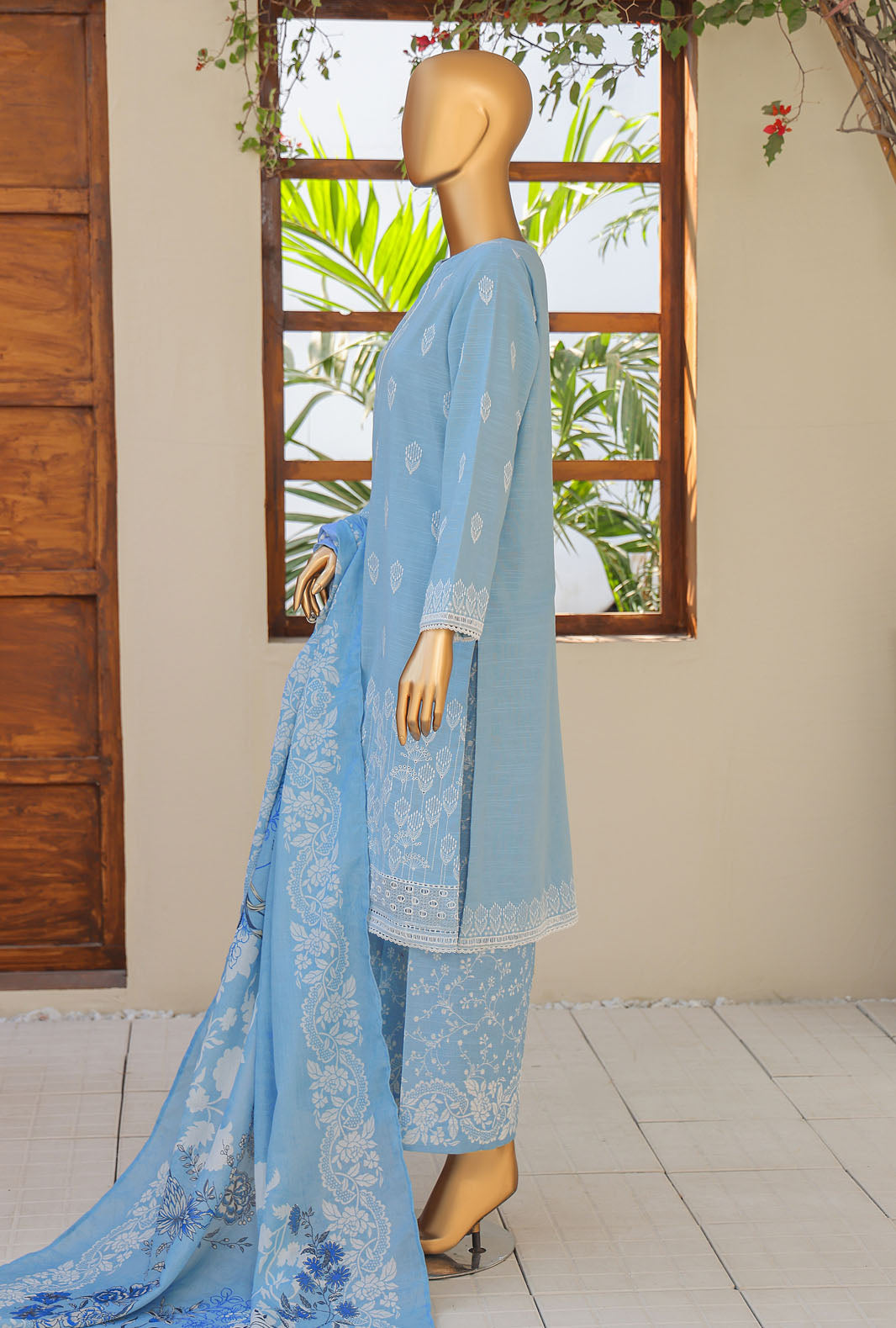 Hz Textiles Unstitched Khaddar Embroidered Suit With Pashmina Shawl 3 Piece KCP-05 - Winter Collection