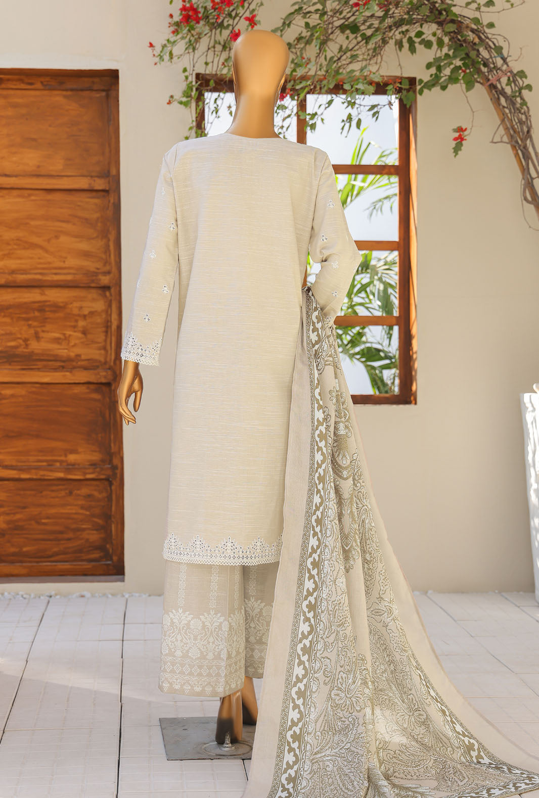 Hz Textiles Unstitched Khaddar Embroidered Suit With Pashmina Shawl 3 Piece KCP-06 - Winter Collection