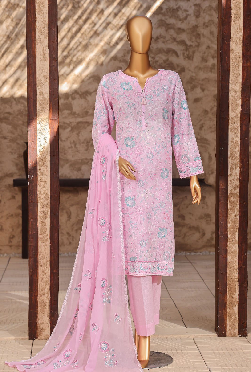 Libas e Khas by HZ Textiles Unstitched Embroidered Lawn Karandi 3 Piece Suit KPP - 7022 - Summer Collection