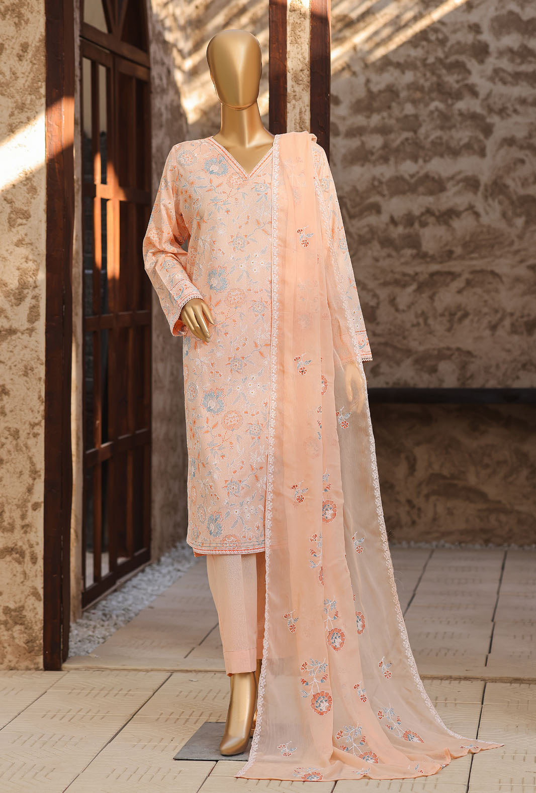 Libas e Khas by HZ Textiles Unstitched Embroidered Lawn Karandi 3 Piece Suit KPP - 7023 - Summer Collection