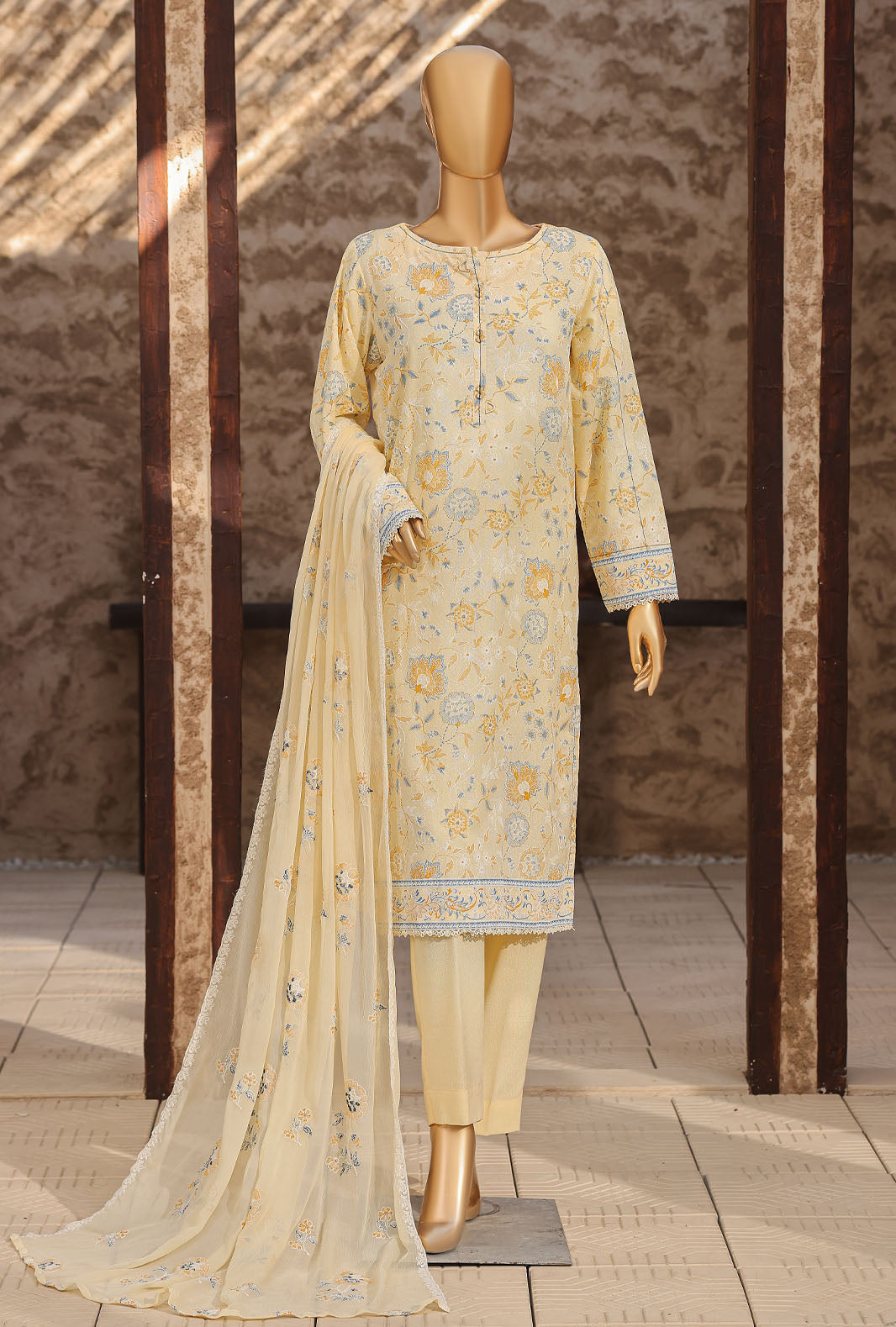 Libas e Khas by HZ Textiles Unstitched Embroidered Lawn Karandi 3 Piece Suit KPP - 7027 - Summer Collection
