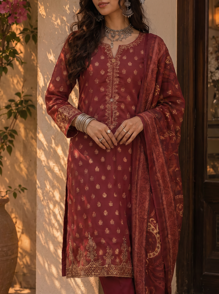 Block and Bloom by HZ Textiles RTW Embroidered Cotton 3 Piece Suit HZ26PCB SBE-004-3P - Casual Collection