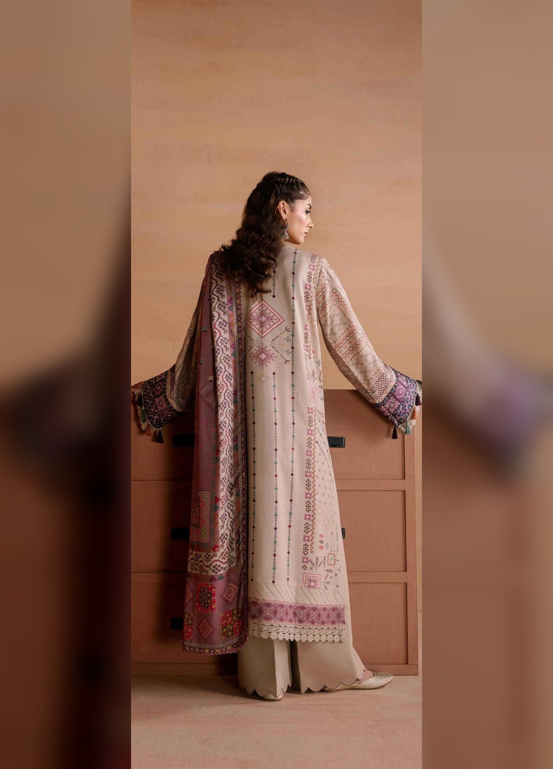 One Nation by Florent Unstitched Embroidered Viscose 3 Piece Suit FL26UON Khaaki - Casual Collection