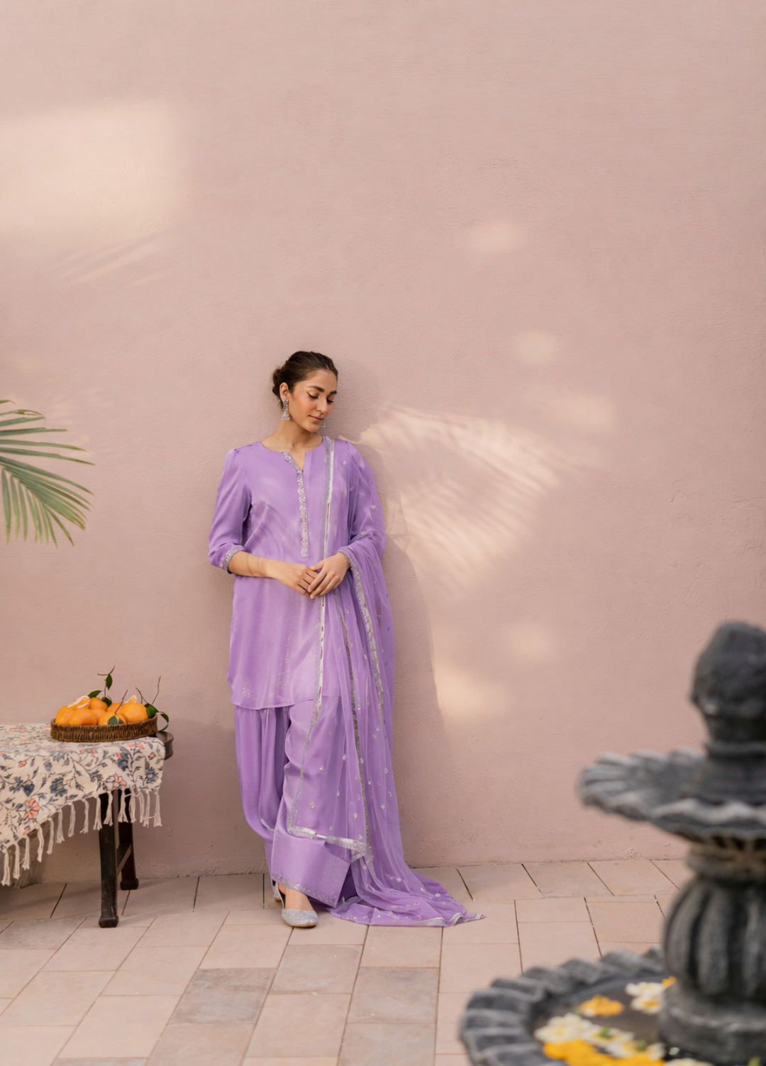 The Opulence by Girl Store RTW Solids Katan Silk 3 Piece Suit Lavender Dream - Eid Collection