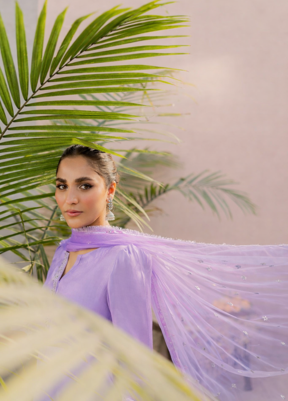 The Opulence by Girl Store RTW Solids Katan Silk 3 Piece Suit Lavender Dream - Eid Collection