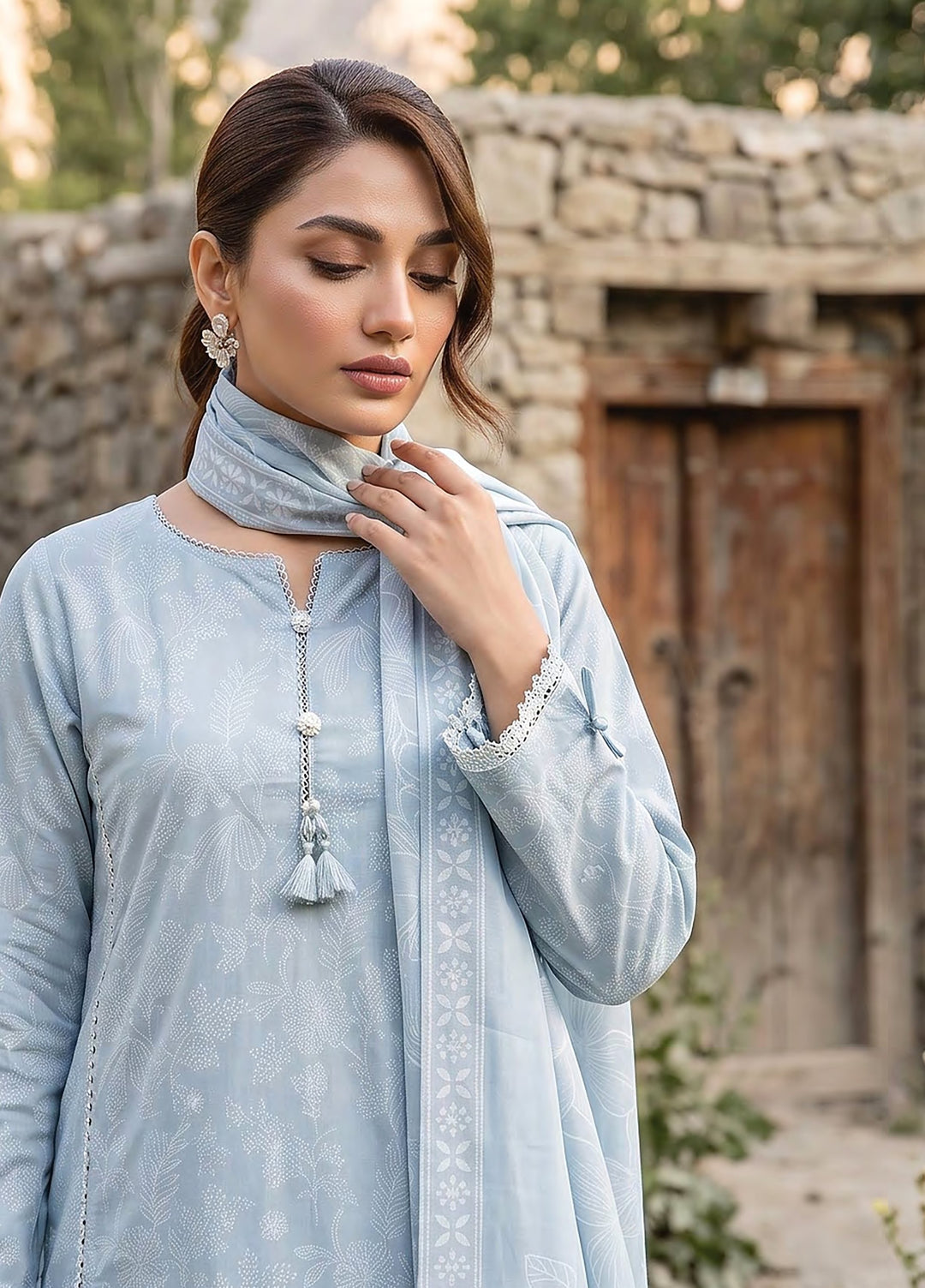 Lakhany Unstitched Printed Pashmina 3 Piece Suit LSM26UP LG-IZ-0834-B - Casual Collection