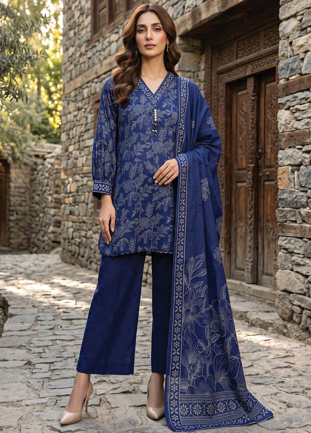 Lakhany Unstitched Printed Pashmina 3 Piece Suit LSM26UP LG-IZ-0834-C - Casual Collection