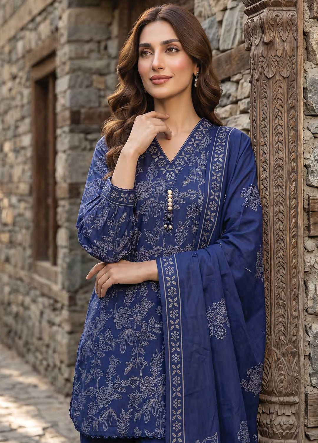 Lakhany Unstitched Printed Pashmina 3 Piece Suit LSM26UP LG-IZ-0834-C - Casual Collection