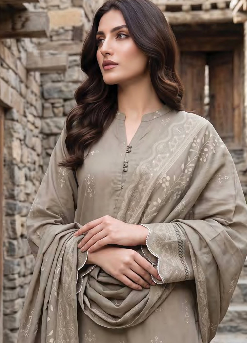 Lakhany Unstitched Printed Pashmina 3 Piece Suit LSM26UP LG-RK-0196-A - Casual Collection