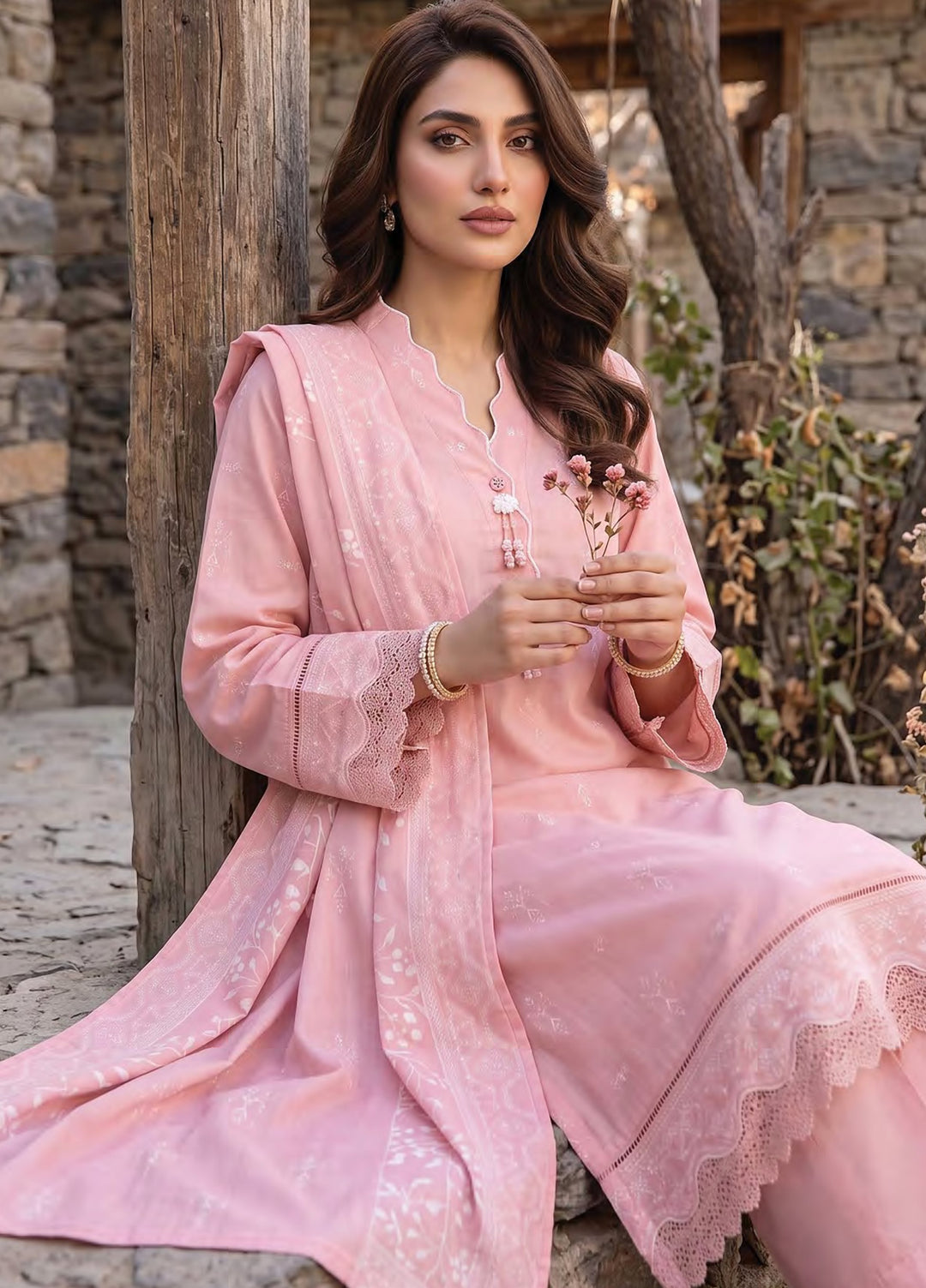 Lakhany Unstitched Printed Pashmina 3 Piece Suit LSM26UP LG-SG-0163-B - Casual Collection