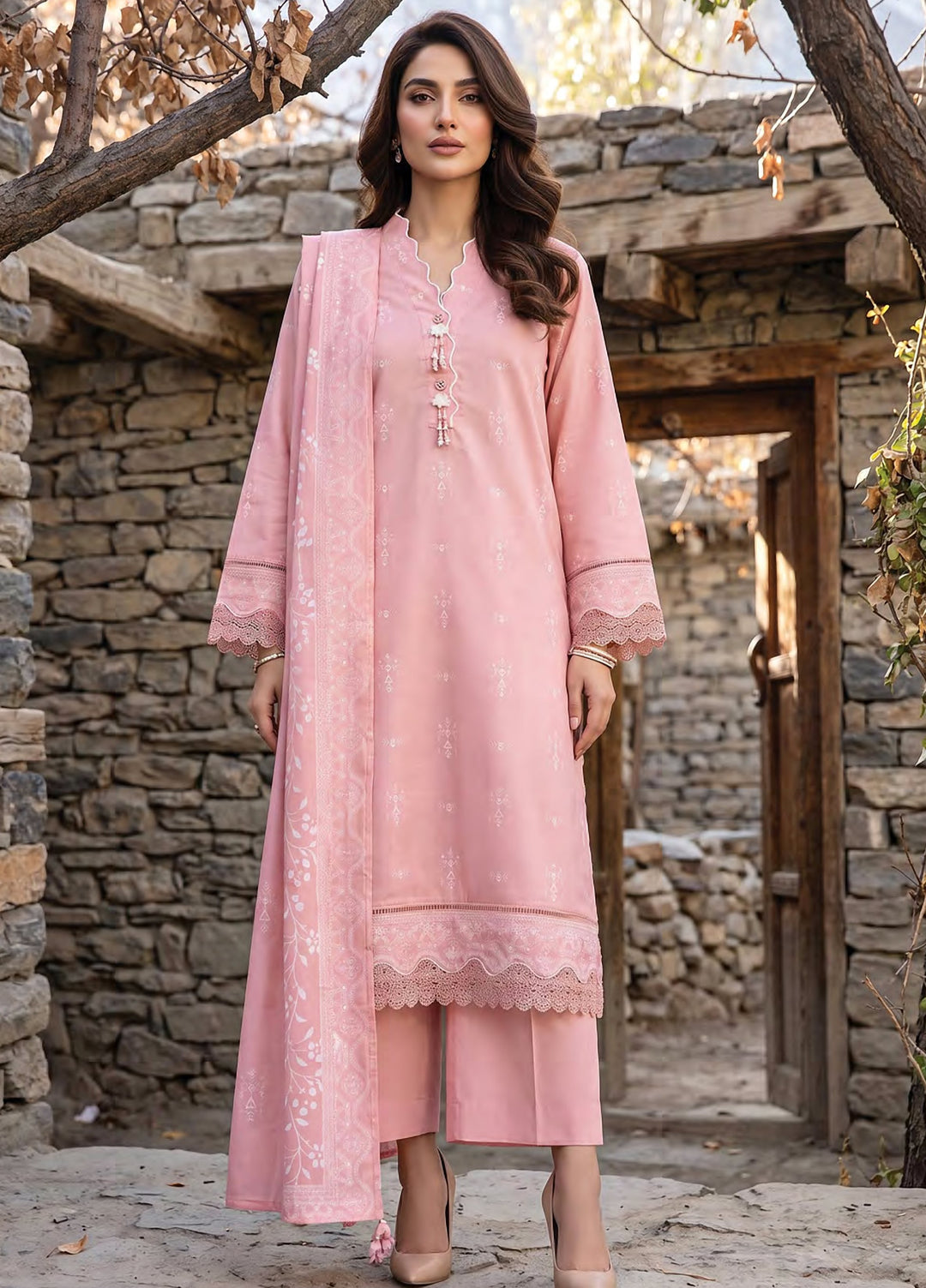 Lakhany Unstitched Printed Pashmina 3 Piece Suit LSM26UP LG-SG-0163-B - Casual Collection