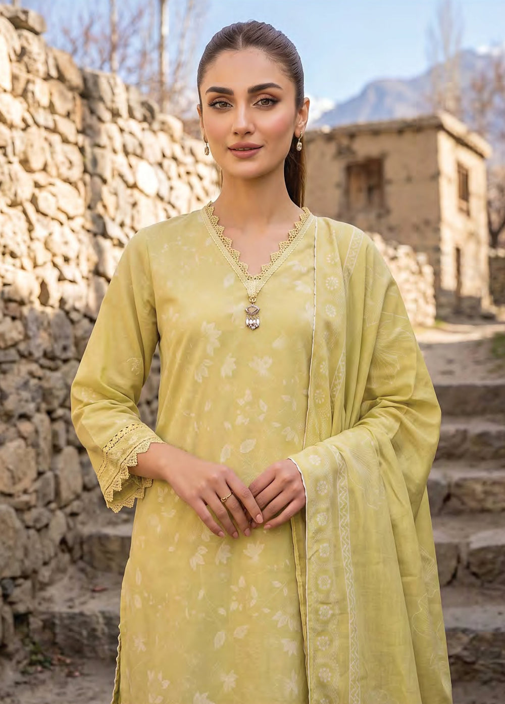 Lakhany Unstitched Printed Pashmina 3 Piece Suit LSM26UP LG-SG-0163-A - Casual Collection