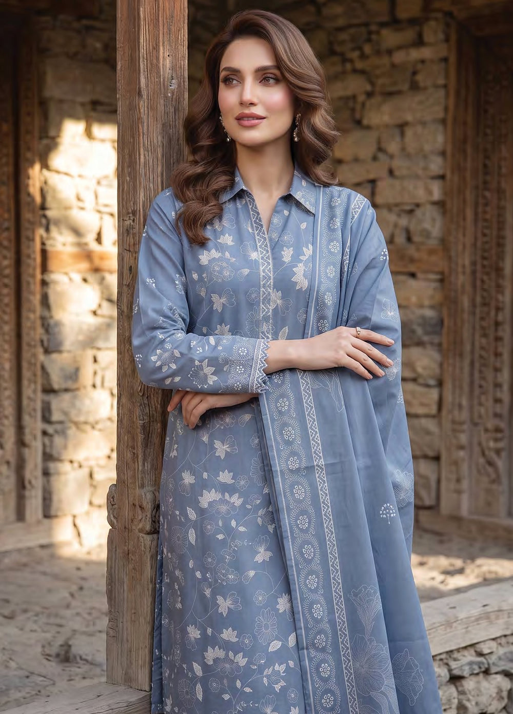 Lakhany Unstitched Printed Pashmina 3 Piece Suit LSM26UP LG-RK-0196-B - Casual Collection