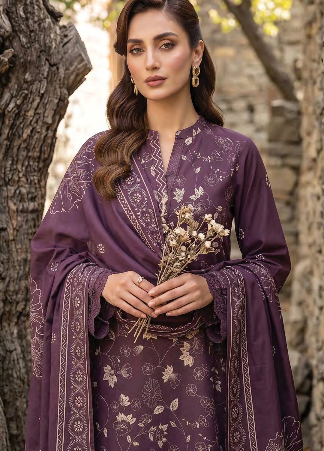 Lakhany Unstitched Printed Pashmina 3 Piece Suit LSM26UP LG-SG-0163-C - Casual Collection