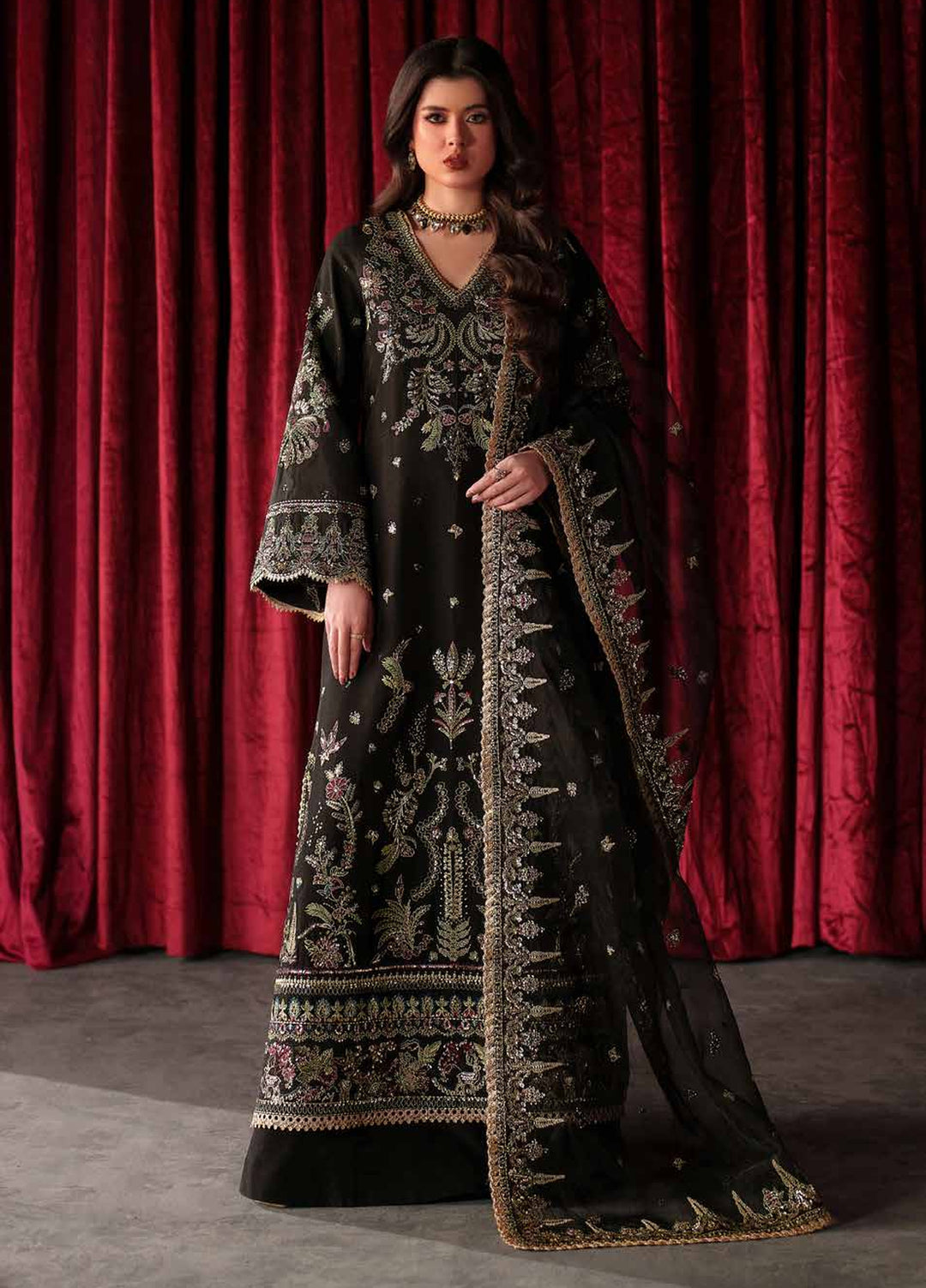 Verve Silk Edit by Emaan Adeel Unstitched Embroidered Raw Silk 3 Piece Suit EA26UVF Luce - Festive Collection