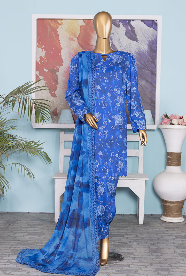 HZ Textiles Digital Printed Unstitched Linen 3 Piece Suit LWP-1311 - Winter Collection