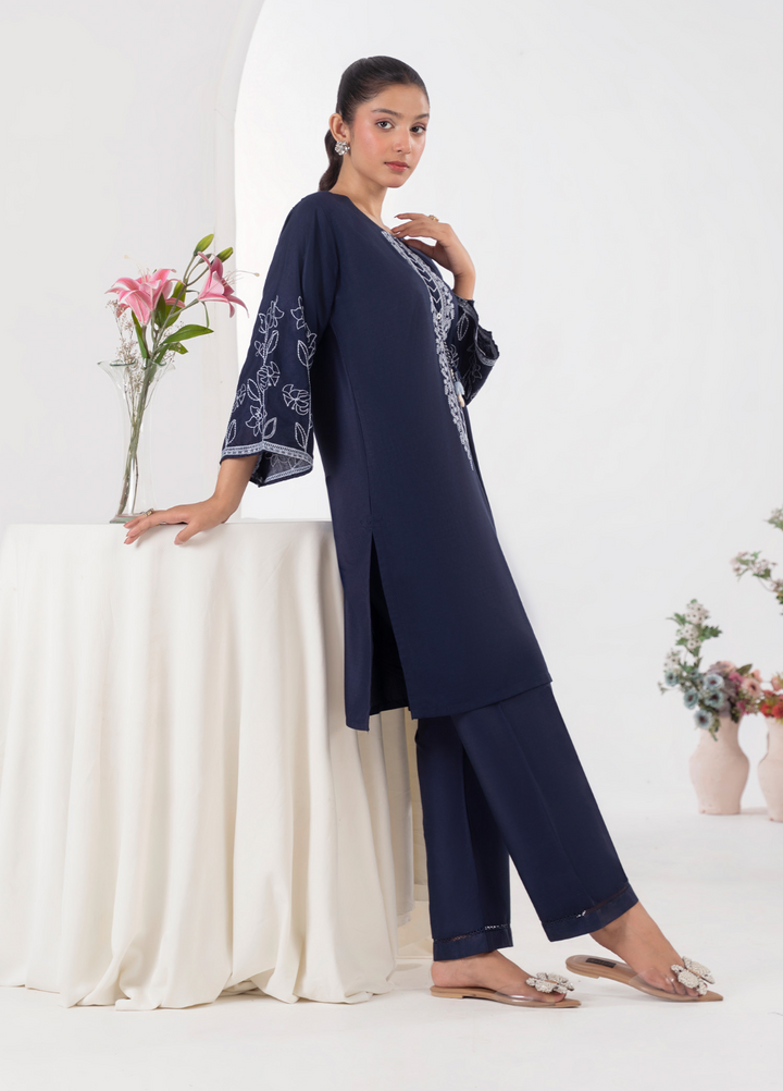 Lamhay by Haniya Mahnoor Pret Embroidered Linen 2 Piece Suit Blue Light