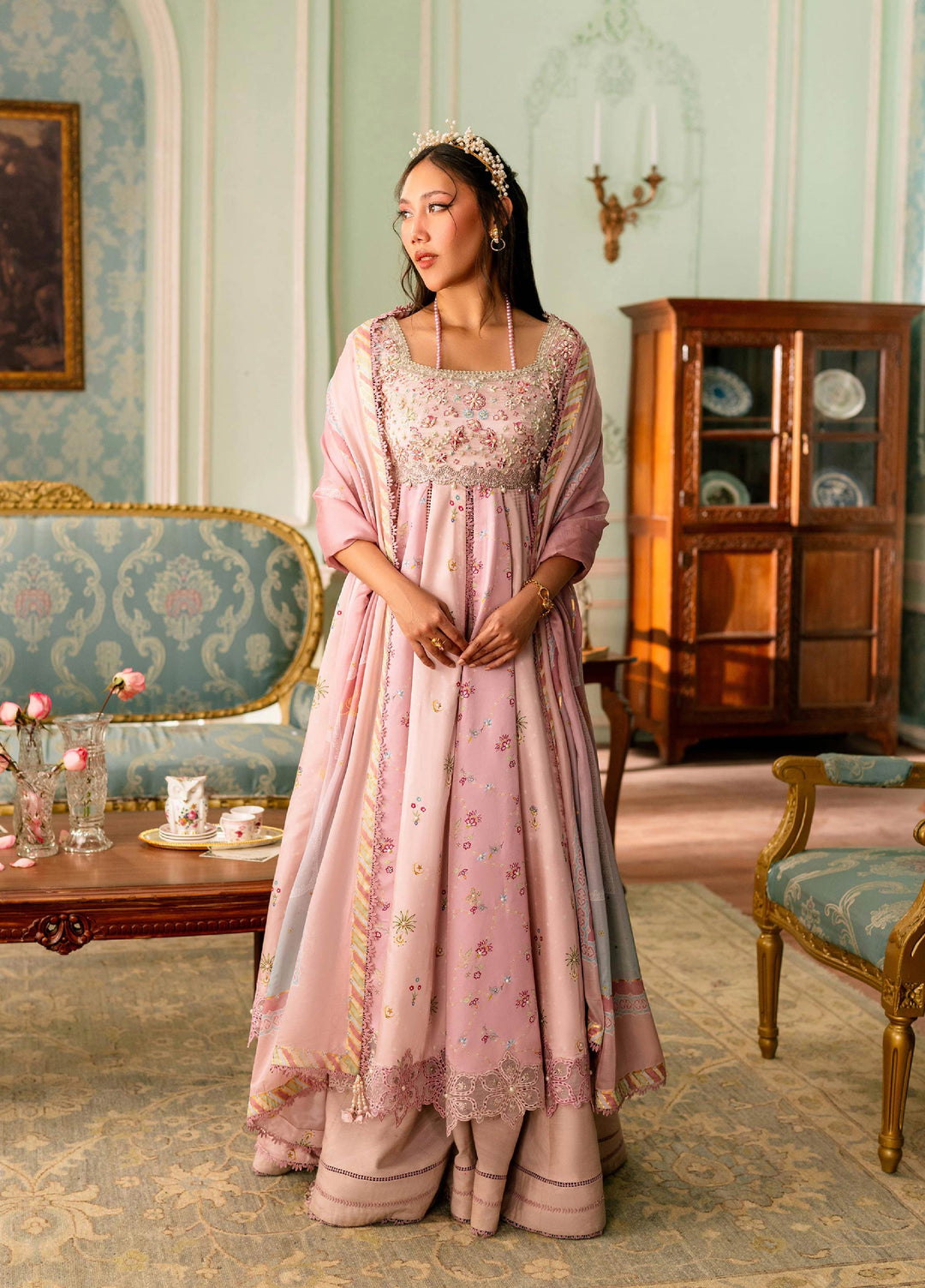 Luxe by Qalamkar Unstitched Embroidered Charmeuse Silk 3 Piece Suit QLK26UL Lara QSL-04 - Festive Collection