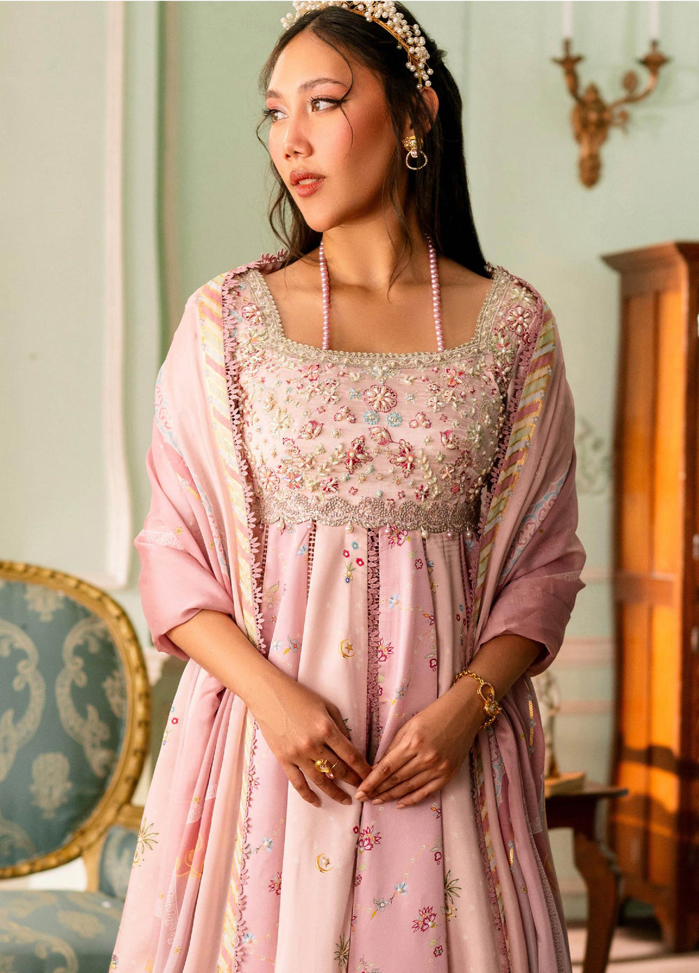 Luxe by Qalamkar Unstitched Embroidered Charmeuse Silk 3 Piece Suit QLK26UL Lara QSL-04 - Festive Collection